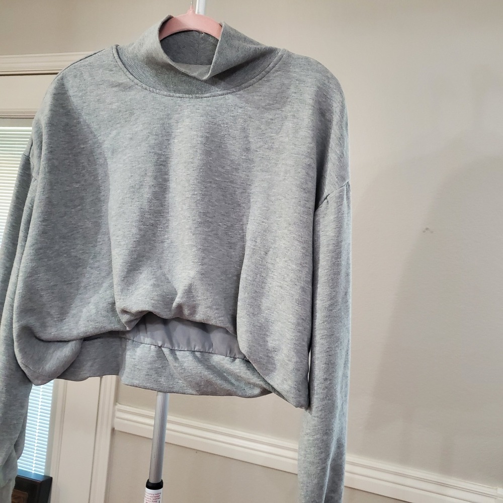 Pilcro Anthropologie Mock Neck Cropped Sweatshirt Heather Gray L OB1866615 - Picture 6 of 14